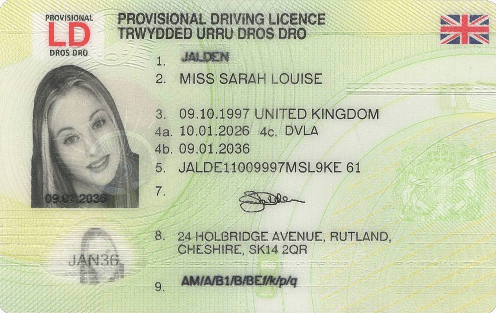 Fake Welsh Provisional Driving Licence